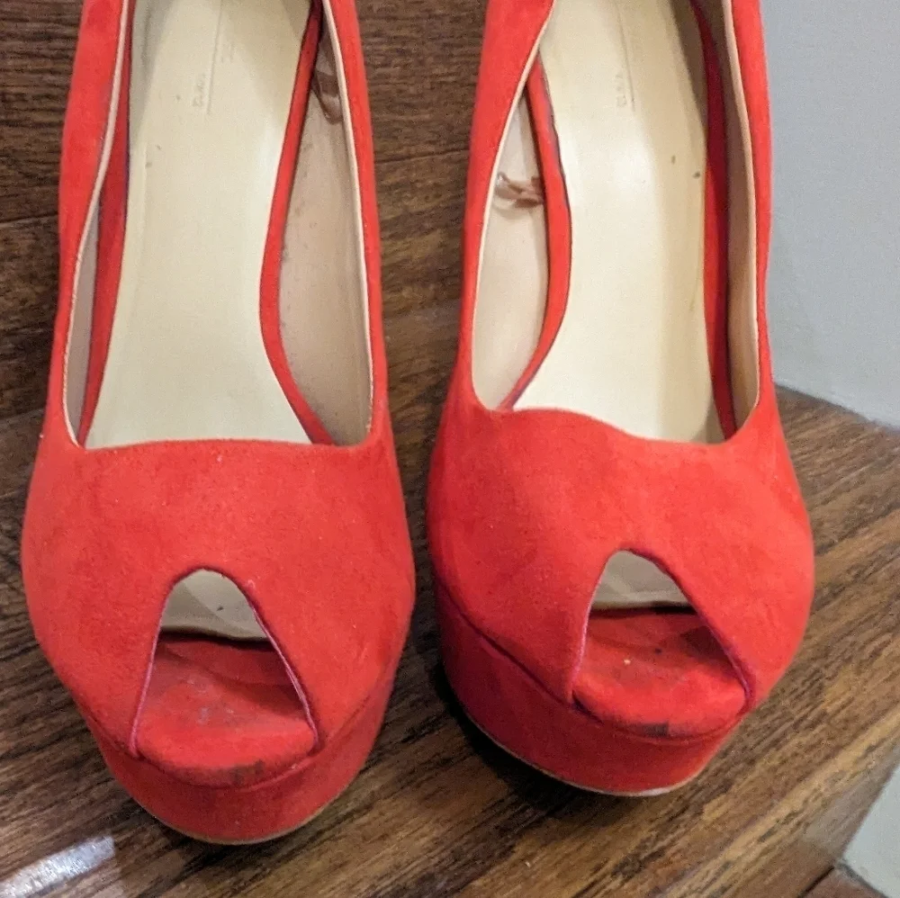Zara Red Platform High Heels Women's Size 7 - Picture 12 of 13